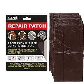 ALENOR Dark Chocolate Butyl All Weather Repair Patch 4"x6"(Pack of 5) Waterproof Sealing Patch Roof Leak Indoor or Outdoor Pipe Repair Vent Air Conditioner Window Seal Rain Gutters Flashing Auto Boats
