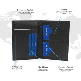 Zerimar Passport Cover Felt | Passport Holder | Passport Case | Passport Cover | Leather Passport Cover | 14.5 x 10 cm, black