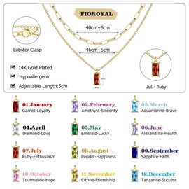 FIOROYAL 14K Gold-Plated Chain Women, Birthstone Pendant Necklace Gold, Stackable Gold Chain Women, Exquisite Emerald Ruby Birthstone Chain Woman Girls Mum, Birthday Gift for Women, 14K gold-plated
