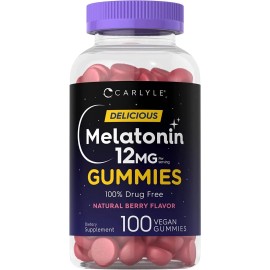 Melatonina 12 mg | 100 Gomitas Sabor Berry para Insomnio Potente y Descanso Profundo