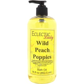 Wild Peach Poppies Bath Oil by Eclectic Lady - Scented Bath Oil - Relaxing & Moisturizing Bathing Oil - Fragrance Body Oil for Dry & Rough Sensitive Skin - Body Daily Nourishing Shower Oil (16 oz)