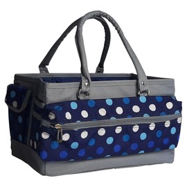 Stylish Craft Organiser Bag for Sewing Navy Polka Dot - Collapsible Caddy and Tote Bag with Compartments for Sewing, Scrapbooking, Paper Crafts and Arts - PT900-NAVY-POLKA