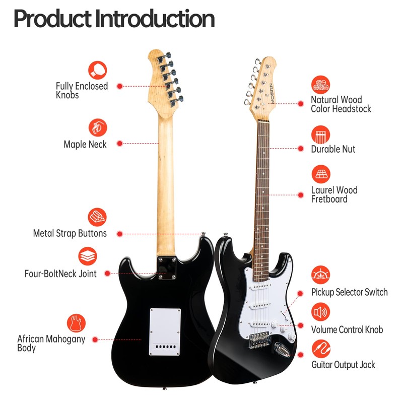 MOSEN 39in Full Size Beginner Electric Guitar Starter Kit, Beginner