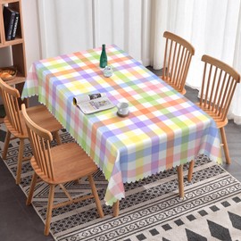 Xiazhilaio Checkered Tablecloth Rectangle 55"x84" - Colorful Plaid Tablecloth, Washable and Anti-Wrinkle Gingham Table Cloth for Spring Summer Picnic Dinner Restaurant Outdoor