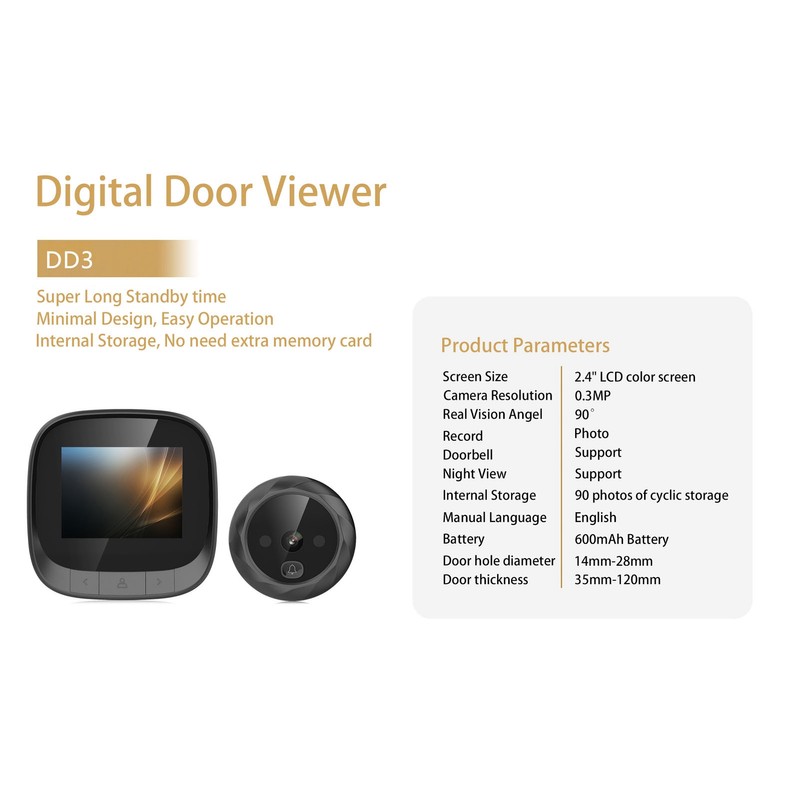 Digital Door Viewer 2.4in TFT LCD Screen 90 Degree View