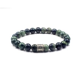 Dark Green Jade and Sterling Silver Bead Bracelet, Nephrite Jade Bracelet, Quality Bead Jewelry for Men
