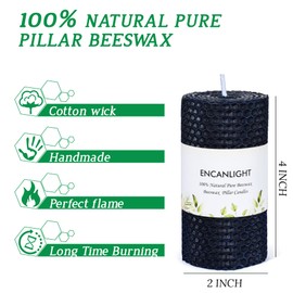 Beeswax Pillar Candles, 2x4 Inch Navy Blue Honeycomb Bees Wax Pillar Candle Set of 4 - Unscented Smokeless and Dripless - Approx 9 Hours Burn for Home Decor, Party, Christmas, Dinner