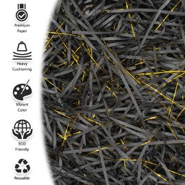 200 g Raffia Filling Material Gift Hamper Shred Shred Paper Gift Filling for Party Hamper Filling and Gift Packaging for Gift Box Decorations (Black Gold)