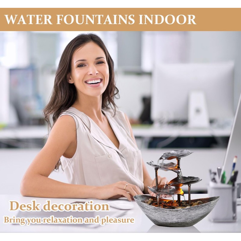 Water Fountains Resin Lotus Leaf Tabletop Fountain Waterfall Indoor Waterfall