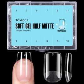 TOMICCA Pack of 192 Artificial Nail Tips, Gel Tips for Gel Nails, Nail Tips, False Nail, Semi-Matt, Short Square Tips for Nails, Full Cover Nail Tips for Nail Salons and DIY Nail Art, 12 Sizes