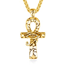 ADMETUS Gold Eye of Horus Pendant 925 Sterling Silver Ankh Chain Necklace Gold Egyptian Ankh Cross Pendant Jewellery Gift for Men, Sterling Silver, No Gemstone