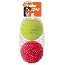 Nerf Dog Squeak Ball, Grande, Paquete de 2, Verde y Rojo, Large
