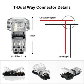 ALEDECO 12 Pack Low Voltage T Type Wire Connectors 2 Pin Solderless No Wire Stripping Required for Mid-Span Branching in Wires Connection Fits 20/22 AWG Cable Wires