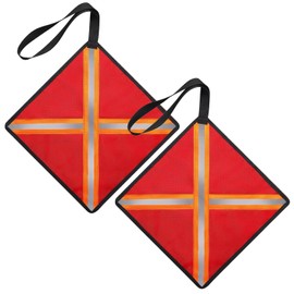 Pack of 2 32 × 32 cm Red Warning Flags with Hanging Cord, Waterproof and Abrasion Resistant, Orange Reflective Strips, High Visibility, Suitable for Truck Load, Kayak