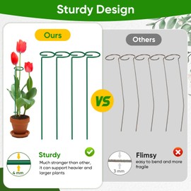 HiGift 5 Pack 17 inch Plant Support Stakes, 4mm Thick Garden Single Stem Flower Support Stake Amaryllis Plant Cage Support Rings with 10 pcs Plant Clips for Tomato Orchid Lily Peony Rose Flower Stem