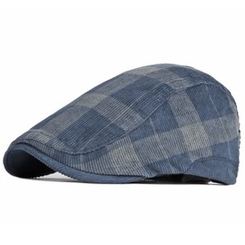 Happy Cherry Adjustable Genuine Leather Ivy Cap Newsboy Hat for Men Straw Weave Linen-Like Cotton Cabbie Newsboy Hat Navy