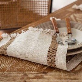 CcHhyyt Set of 4 Boho Placemat Rectangle Handmade Macrame Cotton Table Mats Woven Jute Tassel Placemat Retro Table Decor Fringe Cotton Coffee Mat Kitchen Dining Table Farmhouse Decor Bohemian Style