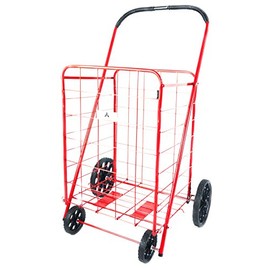 ATH Large Deluxe Rolling Utility / Shopping Cart - Stowable Folding Heavy Duty Cart with Rubber Wheels For Haul Laundry, Groceries, Toys, Sports Equipment, Red