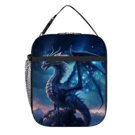 DOINBEE Dragon Lunch Box Starry Dragon Blue Galaxy Kids Lunch Bag for Boys Girls, Dragon Animal Insulated Lunchbox Container Handbags for Men Women, Portable Leakproof Thermal Cooler Tote Meal Bag