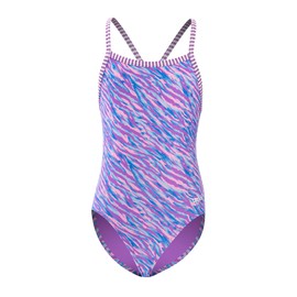 Dolfin Uglies Girls' One Piece Swimsuit - Athletic Practice Suit with Criss-Cross Straps (Aurora, 12)