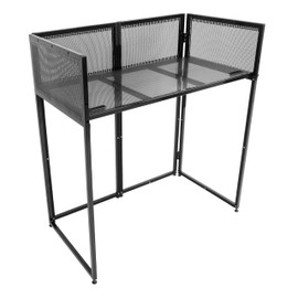 HECASA Portable DJ Booth Facade Foldable 20" x 40" Table with Black & White Scrims Carrying Bag Metal Frame DJ Facade Table Station for Party, Show, Gathering