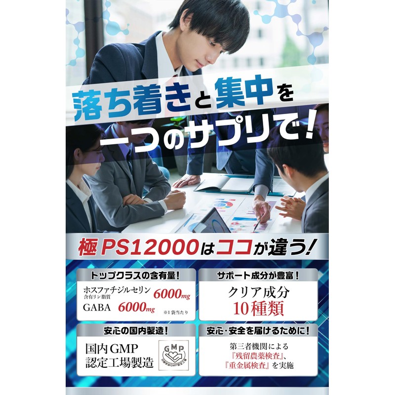 【脳神経科医が監修】 ホスファチジルセリン サプリ GABA【配合量業界トップレベルのPSサプリ】【集中力ｘ落ち着き】【クリア成分10種類ｘ30日分120粒ｘ国内製造】[ごじげん健康堂] (1袋)
