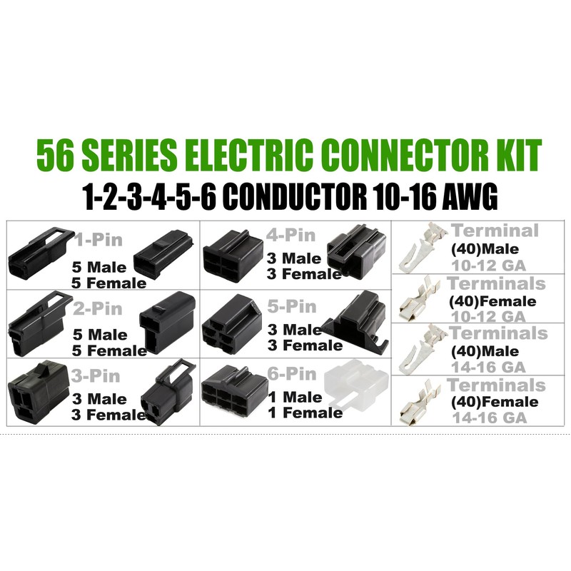 200pcs (1-2-3-4-5-6 PIN) 56 Series Connector ALL-IN-ONE Set Kit w/10-16