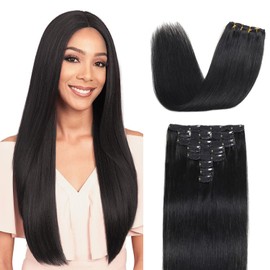 Clip in Hair Extensions Real Human Hair Straight Real Remy Human Hair 8pcs 100g Double Weft Remy Real Human Hair Clip in Extensions (#1B Natural Black, 16 Inch)