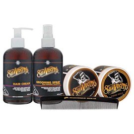 Suavecito Men's 5 PC Hair Kit - Original & Firme (Strong) Hold Medium Shine Pomade, Reworkable Hair Cream and Grooming Spray, Large Deluxe Comb