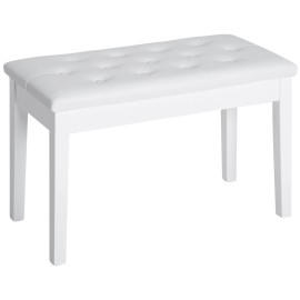 HOMCOM Leather Padded Piano Bench w/ Storage Double Duet Seating Keyboard White