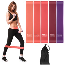 Resistance Bands, Fitness Bands, Pack of 5 Exercise Bands, Resistance Bands with 5 Different Resistance Levels, for Stretching Yoga, with Carry Bag and Instructions (English language not guaranteed)