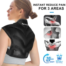 Chenove Ice Pack for Shoulders Upper Back with Strap, Neck and Shoulder Ice Pack Wrap Rotator Cuff Gel Reusable with Cold Compression Therapy, Soreness (Black)
