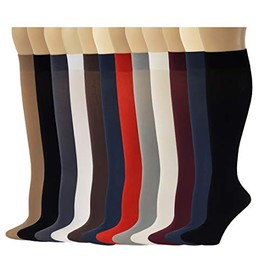 Differenttouch Ladies 12 Pairs Multi Color Pack Opaque Trouser Knee High Socks 9-11