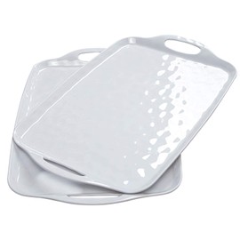 TP Serving Tray with Handles, Large Rectangle Melamine Serving Platter Set of 2, Pure White
