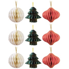 DOITOOL 9 Pieces Christmas Tree Pendants, Paper Honeycomb Party Honeycomb Baubles, Tree Decoration Christmas, Paper Baubles, Honeycomb Paper Decorations, 3D Christmas Decoration Hanging, Christmas