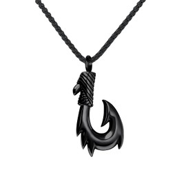 LuxglitterLin Black Maori Fish Hook Cremation Urn Necklace for Ashes Holder Hawaii Fishing Memorial Pendant UR-26_Hook_B 0