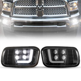 BUNKER INDUST Dodge Ram LED Fog Light with Daytime Running Light Set,Pair Spot Flood Driving Fog Lamps L-type DRL Replacement for Ram 2009-2012 1500,2010-2014 2500, 2010-2012 3500