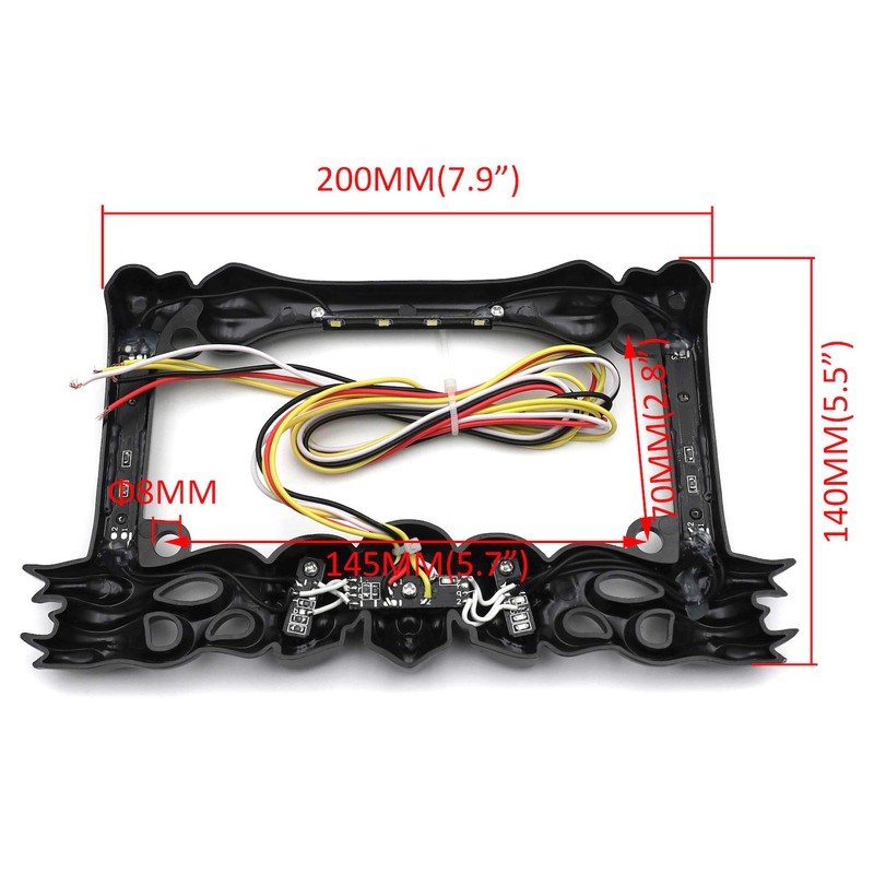 HTTMT- 3D Black Skull Flame Bone License Plate Frame w/LED