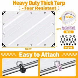 6x10ft 16Mil Thick Clear Tarp for Chicken Coop,Chicken Coop Covers Winter