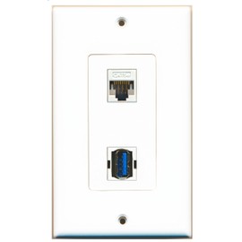RiteAV 1 Port Cat5e Ethernet White 1 Port USB 3 A-A Wall Plate Oversized Jumbo MIDI
