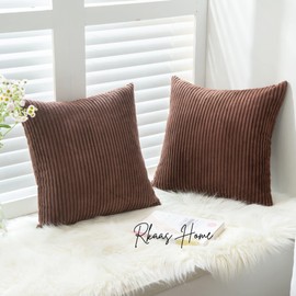 RKAAS HOME Pack of 4 Super Soft Decorative Luxurious Corduroy Square Cushion Cover for Living Room Sofa Couch Bed 45cm x 45cm 18x18 Inches (Pack of 4 - Brown)