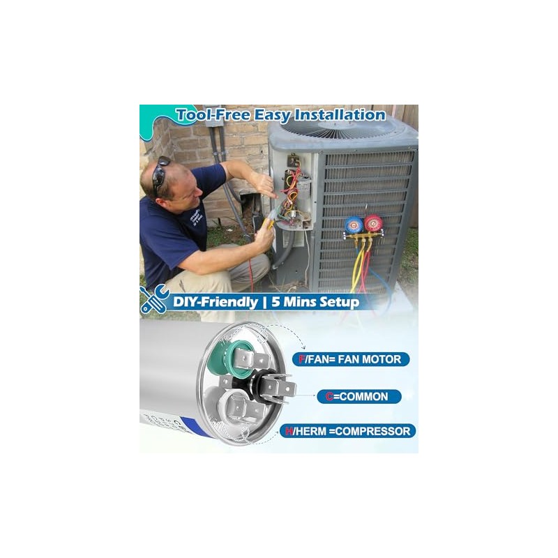IWIWE 35+5 uF (35/5 MFD) ± 5% 370/440VAC CBB65/CBB65B Condensador