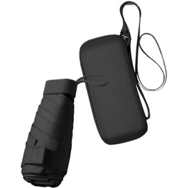 WULUN Mini Travel Parasol Folding Compact Portable Umbrella with Storage Box UV Protection One Hand Championship Multiple Colors, black