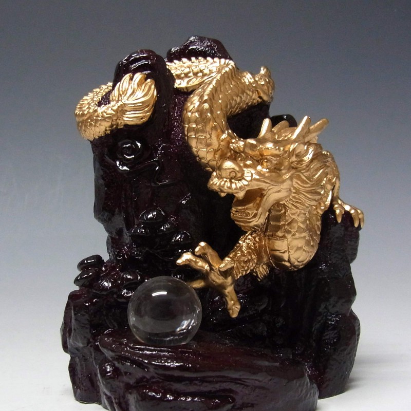 風水山水龍 金龍下山（小）13cm 置物