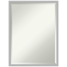 Amanti Art Silver Wall Mirror 25x19 Hera Chrome Rectangle Bathroom Mirror for Wall Decor Living Room, Medium Modern Contemporary Frame, Hangs Horizonally and Vertically, Bathroom Decor, Beveled Edge