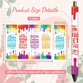 Peacoblue UV DTF Pen Wraps Transfer Sticker Colorful Paint Stains and Funny Words - 48pcs HD Print UV DTF Pen Adhesive Decals for DIY Pencil Pen Decorative Crafts Gifts Giving for Mothers Day