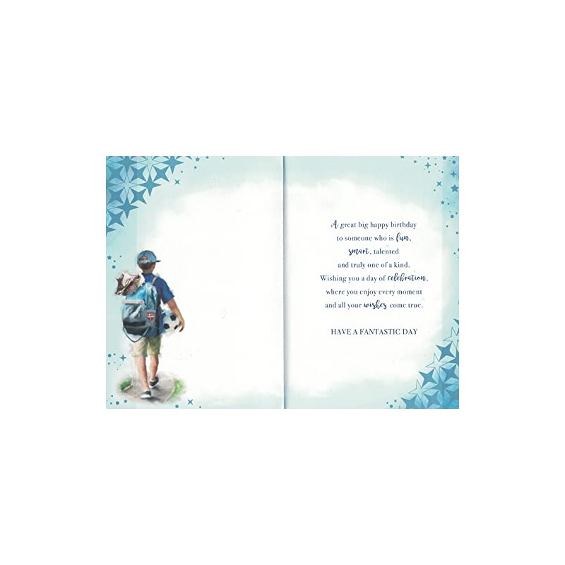 Great grandson birthday card. Boy with backpack. 8 x 5