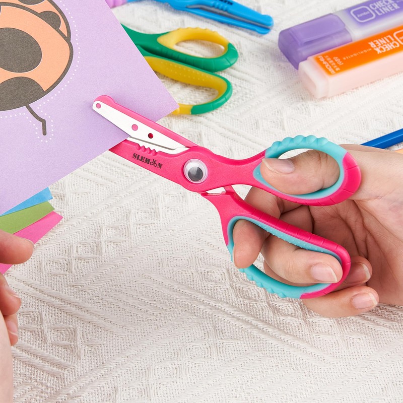 SLEMOON Kids Scissors 5.5 Inch,Blunt Tip Toddler Safety Scissors,3 Pack