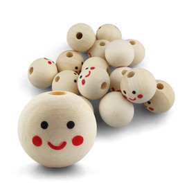 Netuno Pack of 16 Wooden Balls with Hole and Face 20 mm Smiling Face Head Wooden Heads Angel Heads Wooden Beads Round with Face Wooden Beads for Macrame Decorative Balls Made of Wood for Crafts Wooden