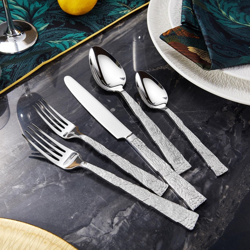 KEAWELL Premium Lava Silverware Set – 18/10 Stainless Steel Flatware,